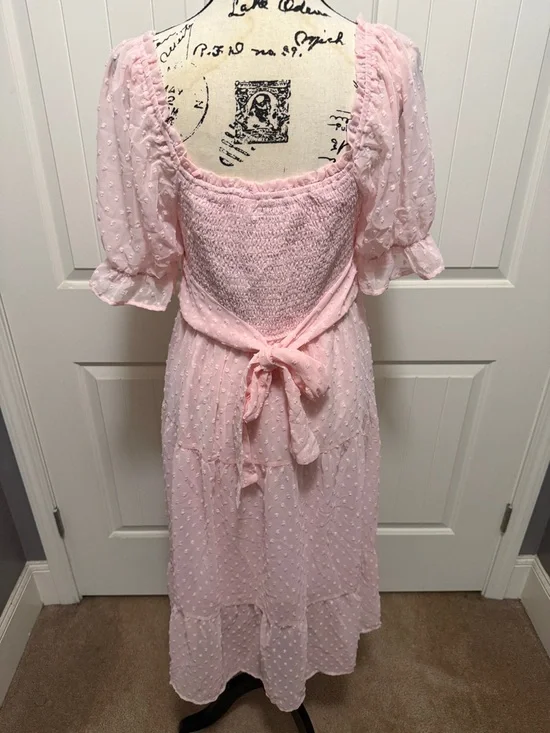 Merokeety Puff Sleeve Elastic Smocked Midi Dress. Size L - Picture 7 of 13